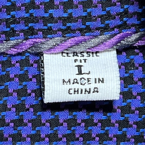 Robert Graham Shirt Mens Large Purple Button Up Houndstooth Flip Cuff Classic - Picture 5 of 12